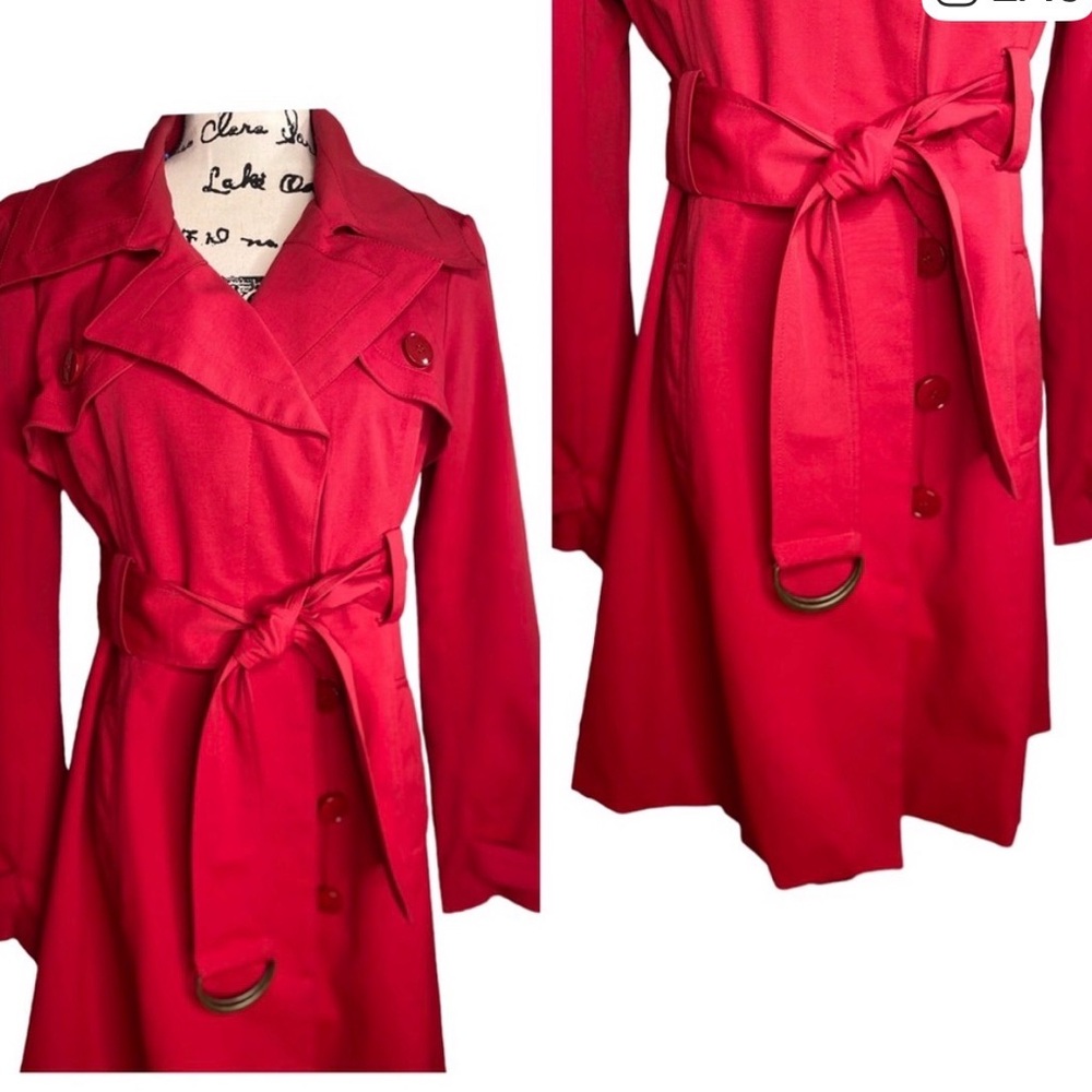 bebe Red Satin-Lined Trench Coat